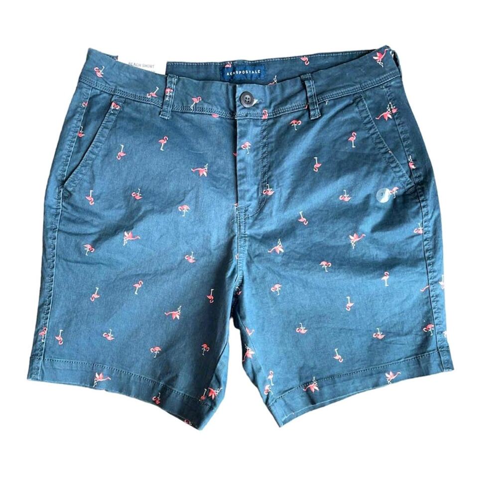 AEROPOSTALE Pink Flamingo print Blue Chino Shorts Size 31